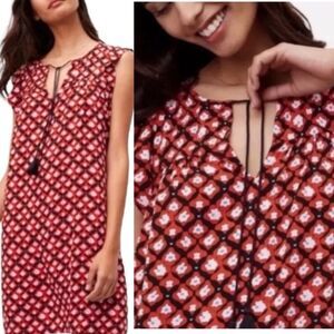 Loft Red White and Blue Tassel V Neck Short Sleeve Dress Size Medium